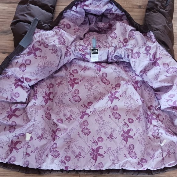 North Face Womens Medium Brown Nuptse Puffer Jacket Pink Goose Down Winter Coat - Picture 3 of 6